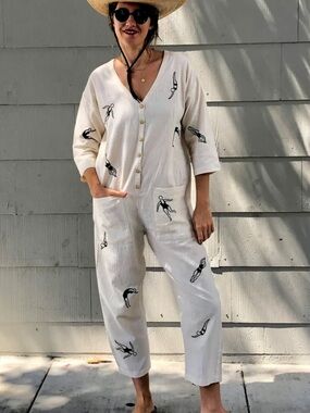 Happy French Gang “The Swimmers” Button-Front Jumpsuit